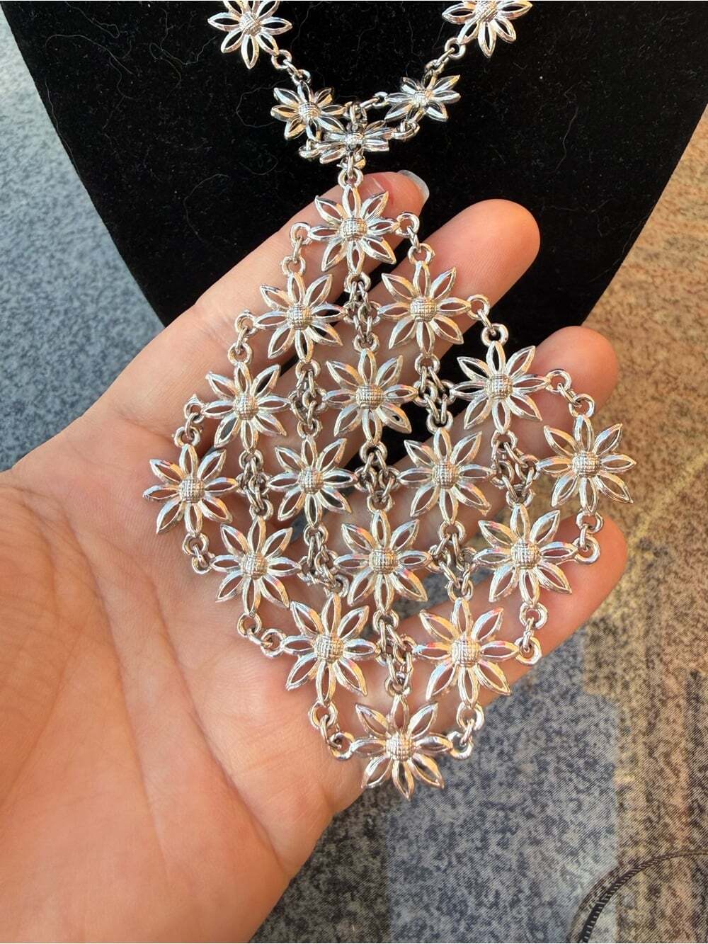 Vintage D’orlan Silver Tone Sunflower Necklace and Clipon Set - Picture 8 of 9